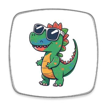 Kawaii Cute Happy Dinosaur with Sunglasses - Square fridge magnet - white - Front