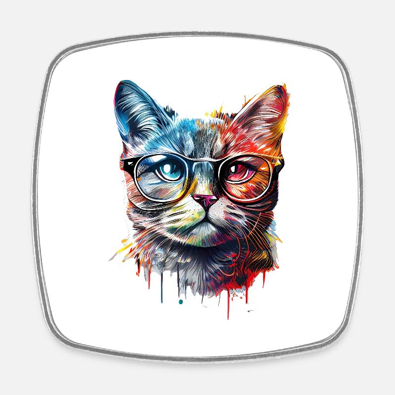 Chat coloré mignon - Magnet carré - blanc