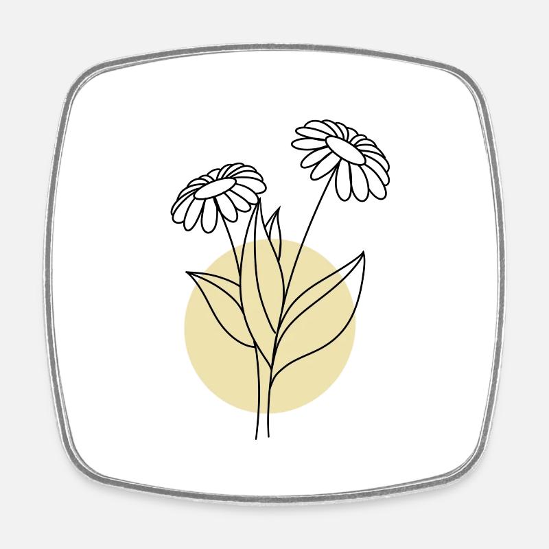 Fleur avec cercle jaune - Magnet carré - blanc