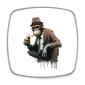 Chimpanzé gangster avec de la bière accroupi - Magnet carré - blanc - Devant