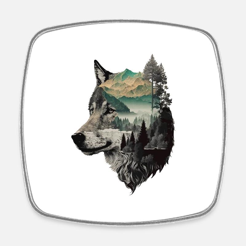 Wolf Wolf’s Head Nature Wilderness Forest Trees Art - Magnet carré - blanc