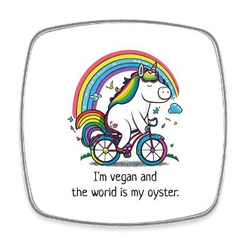 Unicorn on bike "Vegan" - Square fridge magnet - white - Front