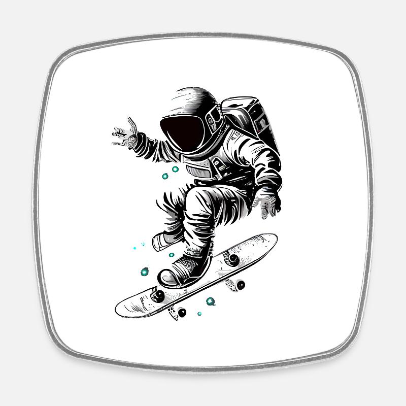 Patineur astronaute - Magnet carré - blanc