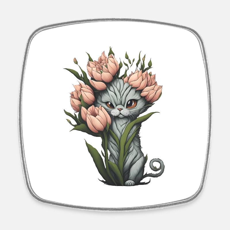 Fleur de chat extraterrestre - Magnet carré - blanc