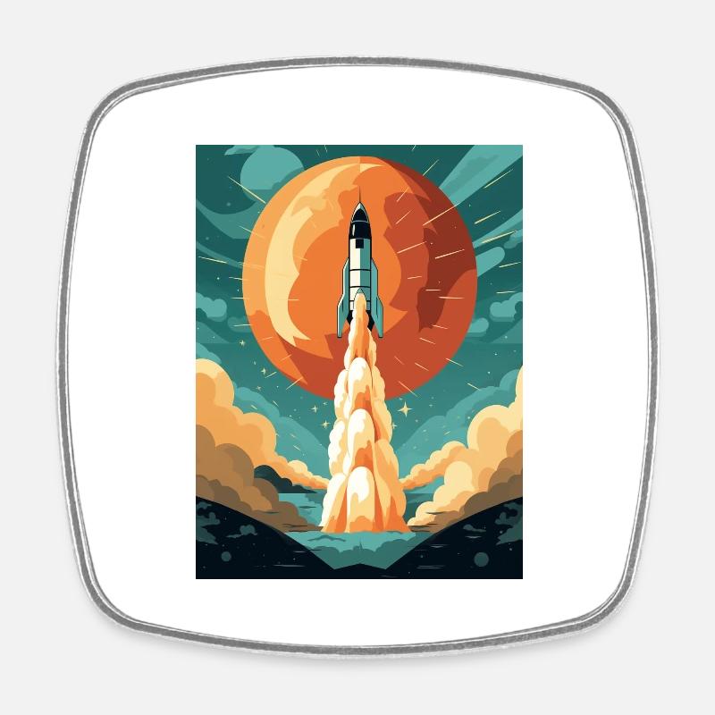 Lancement de fusée Raketenstart - Magnet carré - blanc