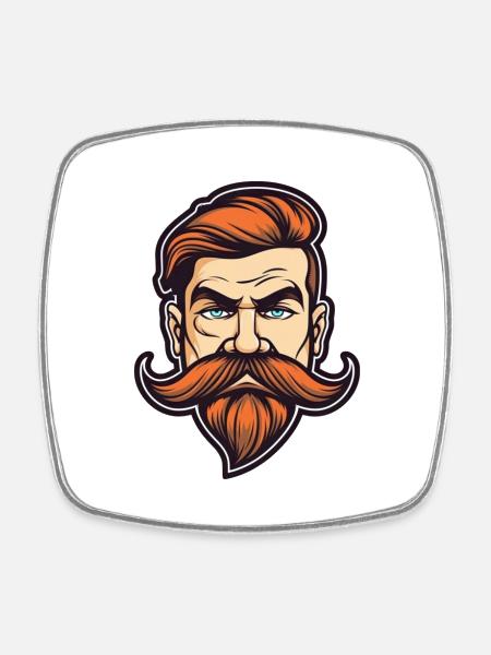 Mustache Man - Viereckiger Kühlschrankmagnet - Weiß