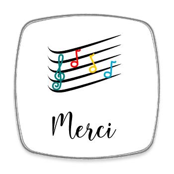 MERCI. MAÎTRESSE. MAÎTRE. MERCI MAÎTRESSE. MUSIQUE - Magnet carré - blanc - Devant