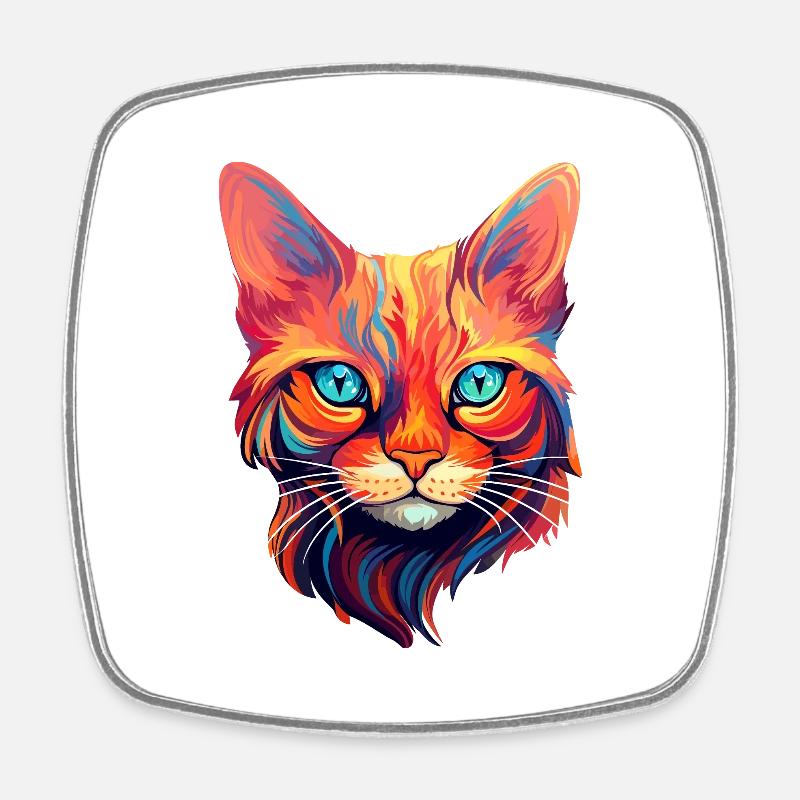 Tête de chat Portrait de chat - Magnet carré - blanc