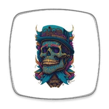 Skelett Totenkopf mit Hut und Blumen Cool Comic - Viereckiger Kühlschrankmagnet - Weiß - Vorne