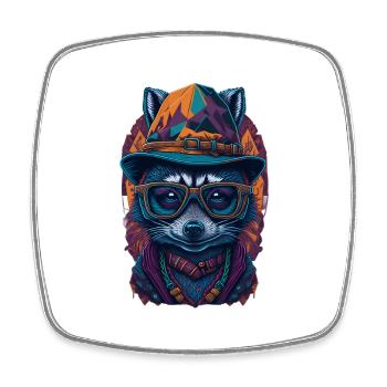 Mignon raton laveur avec chapeau et drôles de lunettes - Magnet carré - blanc - Devant
