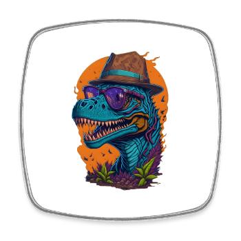 Dinosaure avec chapeau et lunettes Drôle à la mode - Magnet carré - blanc - Devant