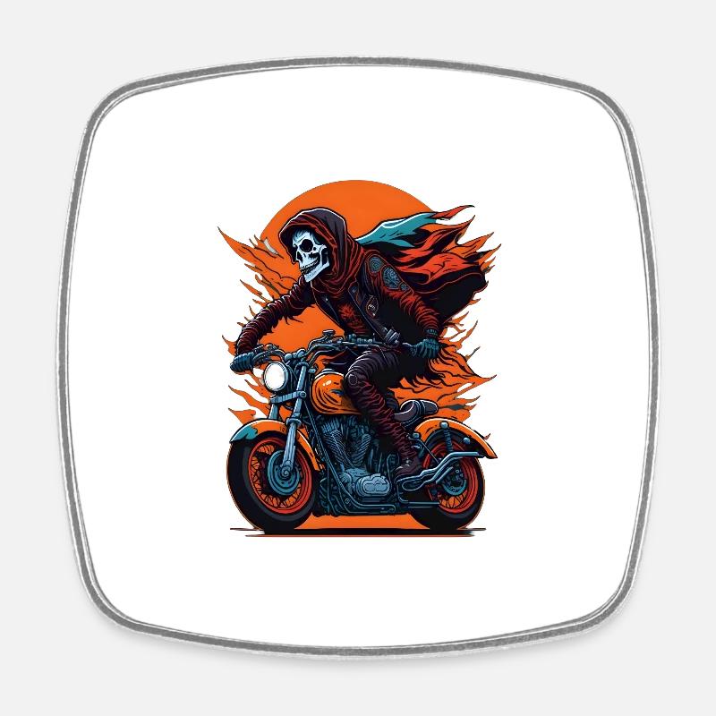 Skeleton on motorcycle biker - Square fridge magnet - white