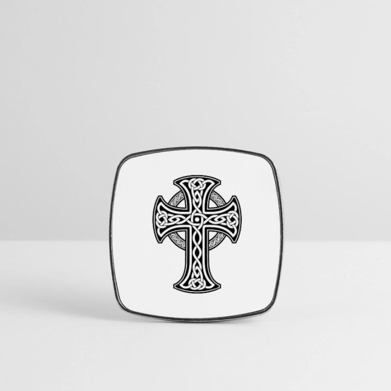 Black Celtic cross with circular braid Square fridge magnet