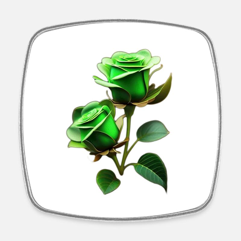 Green roses - Square fridge magnet - white