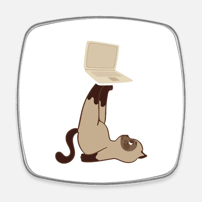 Cat with laptop - Square fridge magnet - white