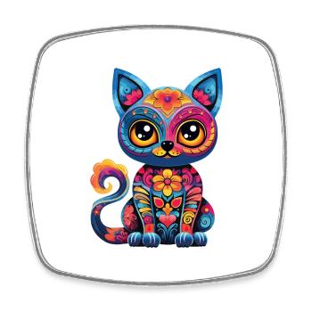 Dia De los Muertos Cat Meowtos Colorful Flowers - Square fridge magnet - white - Front