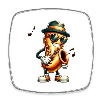 Jazz It! 🎷 Cool Saxophone with Hat and Shades - Square fridge magnet - white - Front