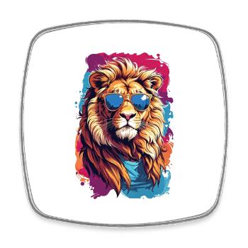 Cool Colourful Lion in Sunglasses - Square fridge magnet - white - Front