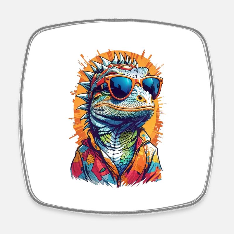 Cool Colourful Lizard in Sunglasses - Square fridge magnet - white