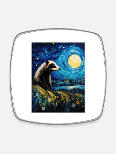 dachs, van gogh, sternennacht, tier - Viereckiger Kühlschrankmagnet - Weiß