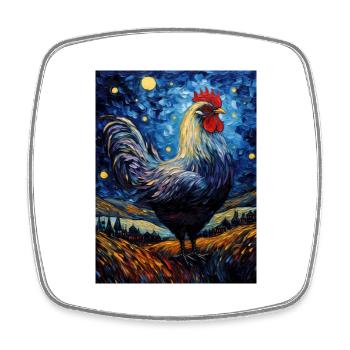 Rooster, Van Gogh, Starry Night, Animal, Chicken - Square fridge magnet - white - Front
