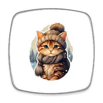 Chat en hiver - Magnet carré - blanc - Devant