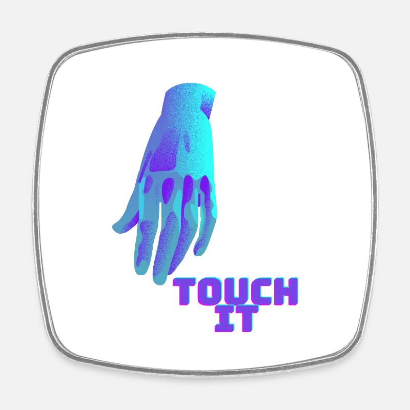 Touch It - blaue Hand - Viereckiger Kühlschrankmagnet - Weiß