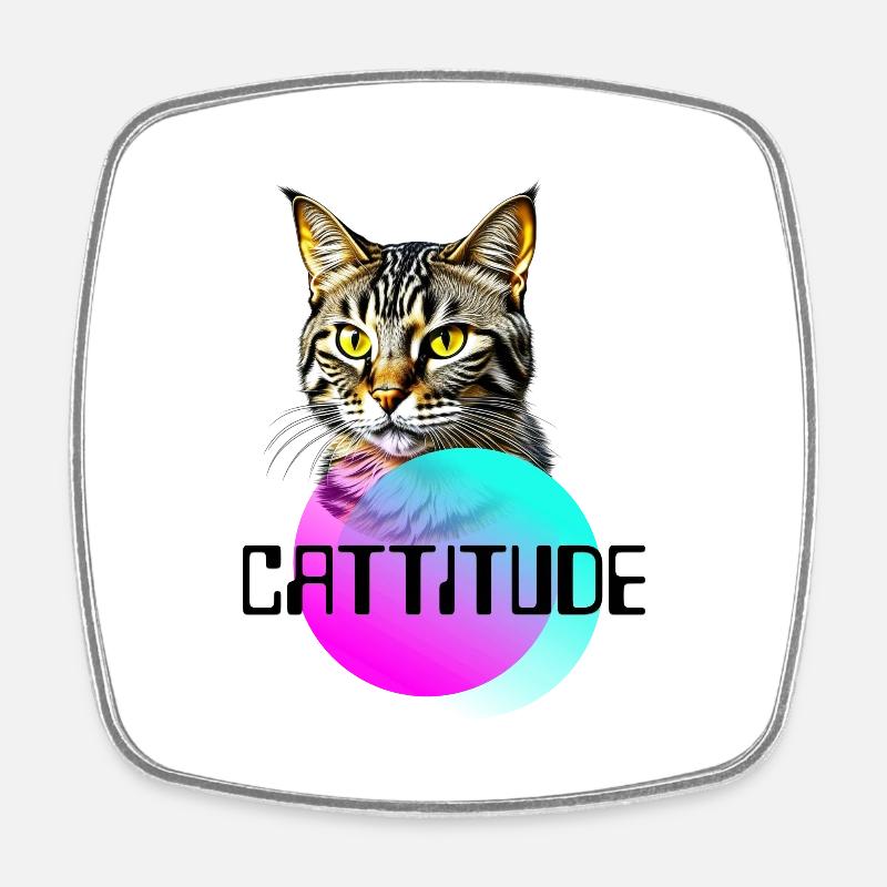 Cat with cattitude, cute cat you don't mess with - Square fridge magnet - white