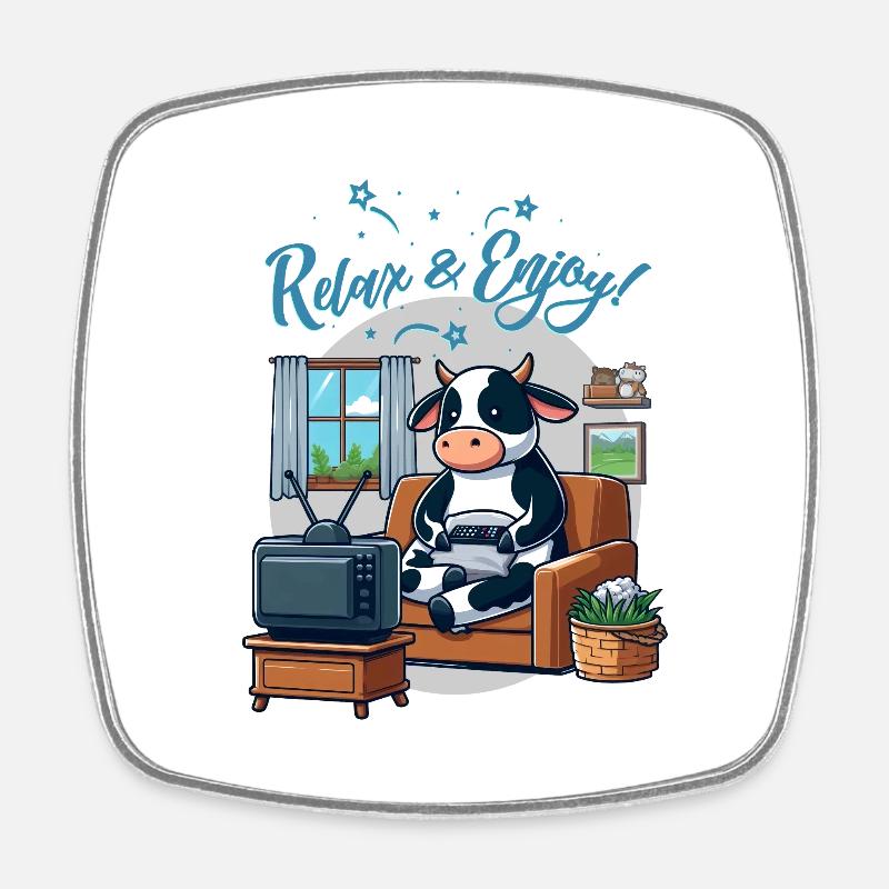 Moo Relax And Enjoy Funny Animals - Square fridge magnet - white