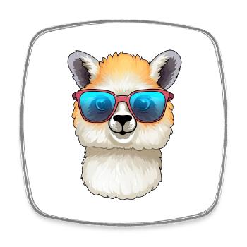 Little cute alpaca wearing sunglasses. - Square fridge magnet - white - Front