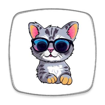 Little cute cat wearing sunglasses. - Square fridge magnet - white - Front