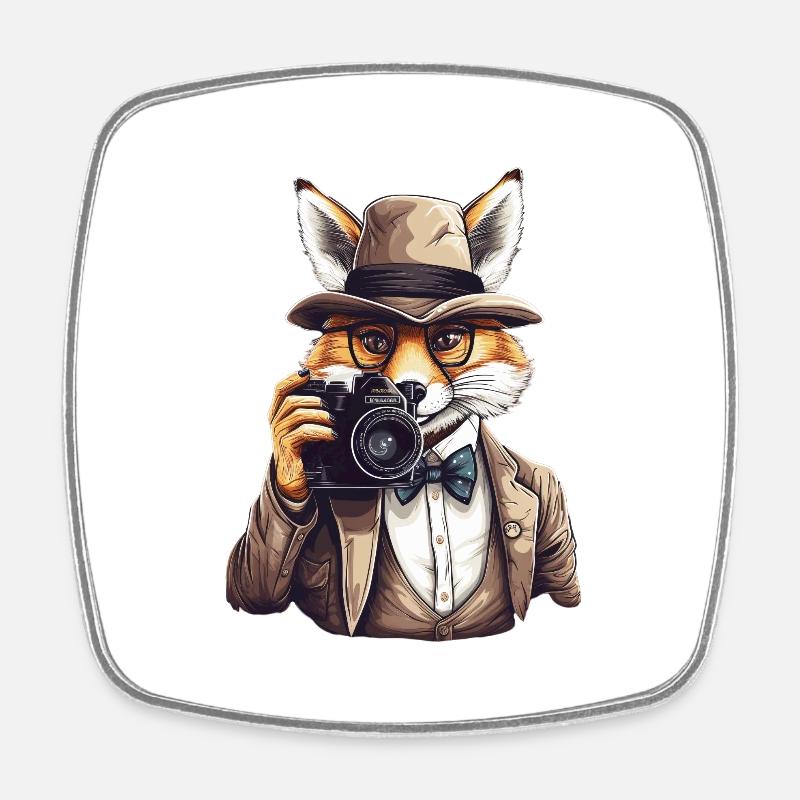 Mr FOX the photographer - Square fridge magnet - white