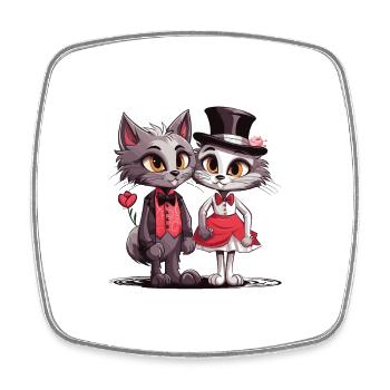 Valentine Cat Couple Katzen Pärchen - Viereckiger Kühlschrankmagnet - Weiß - Vorne