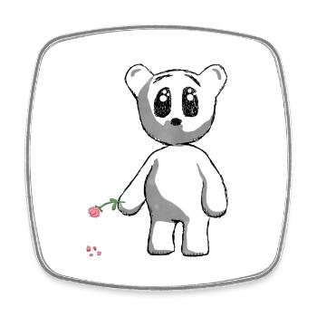 Teddy avec Rose - Magnet carré - blanc - Devant