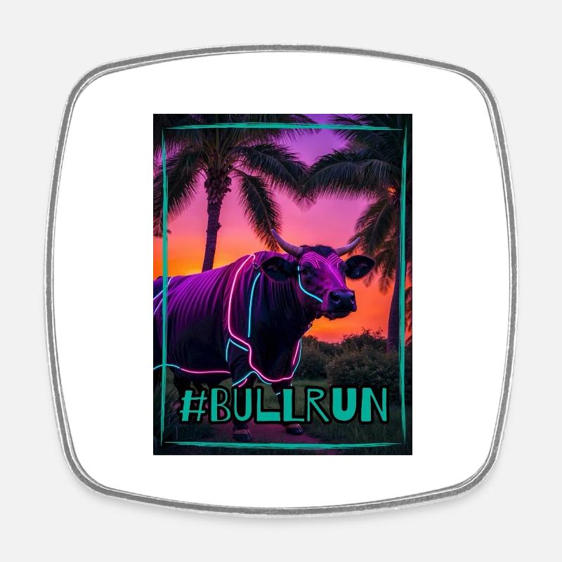 Bull Run - Viereckiger Kühlschrankmagnet - Weiß