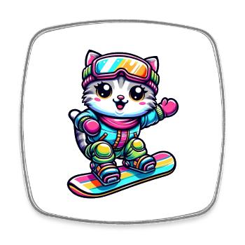 Chat Snowboard Snowboarder Mignon - Magnet carré - blanc - Devant