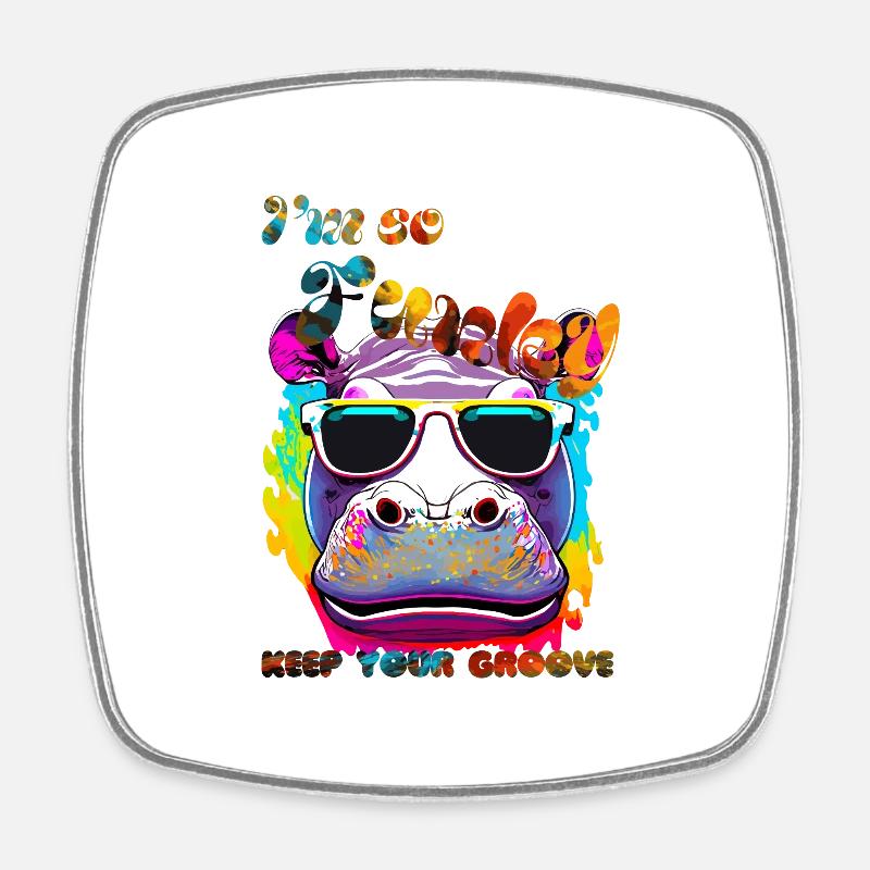 I'm so Funky. Keep your groove. Hippopotamus - Square fridge magnet - white