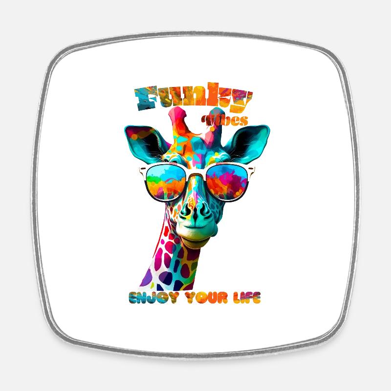 Funky vibes. Enjoy your life. Giraffe - Square fridge magnet - white