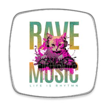 Rave-Musik-DJ-Katze - Viereckiger Kühlschrankmagnet - Weiß - Vorne