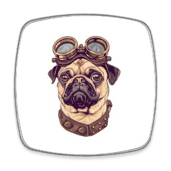 Steampunk Pug - Square fridge magnet - white - Front