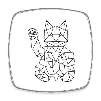 Fortune Cat Maneki-neko Polygon - Viereckiger Kühlschrankmagnet - Weiß - Vorne
