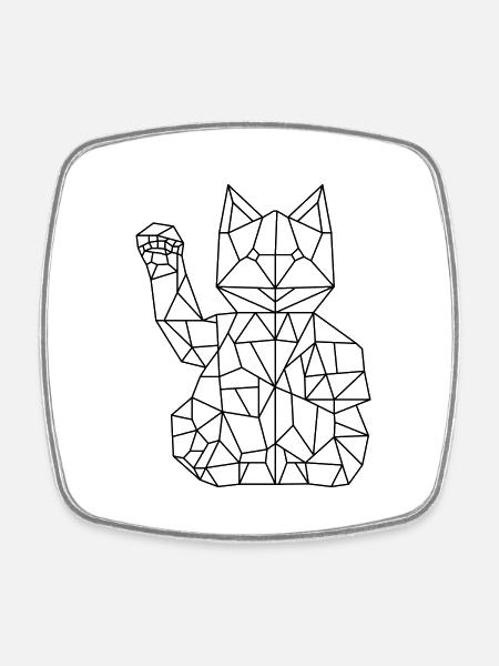 Fortune Cat Maneki-neko Polygon - Square fridge magnet - white