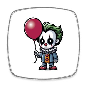 Petit clown effrayant aux cheveux verts avec un ballon - Magnet carré - blanc - Devant