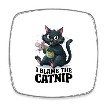 I Blame The Catnip - Cute Mischievous Cat - Square fridge magnet - white - Front