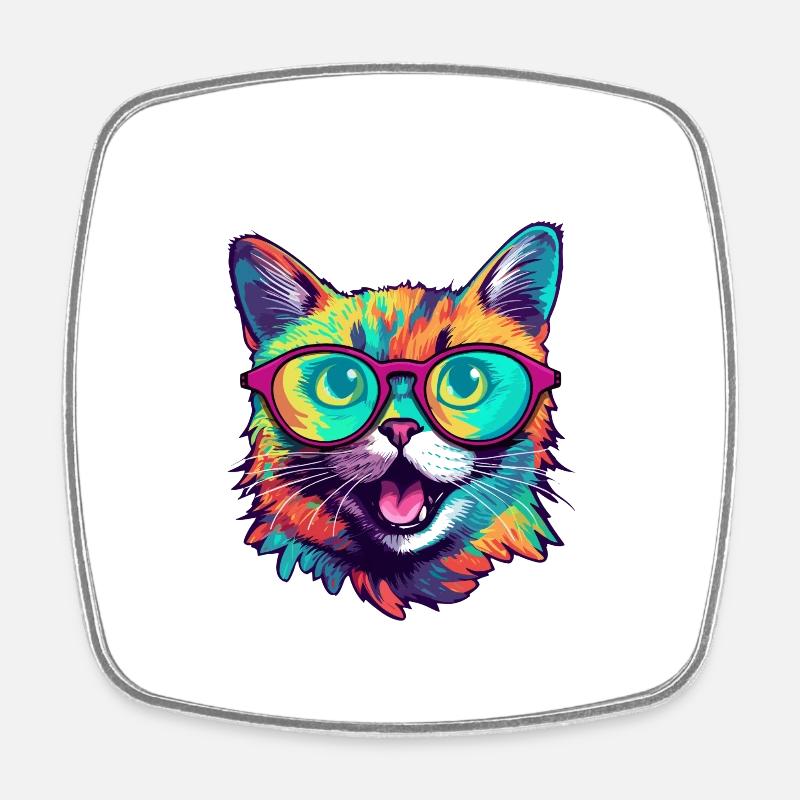 crazy cat - Square fridge magnet - white