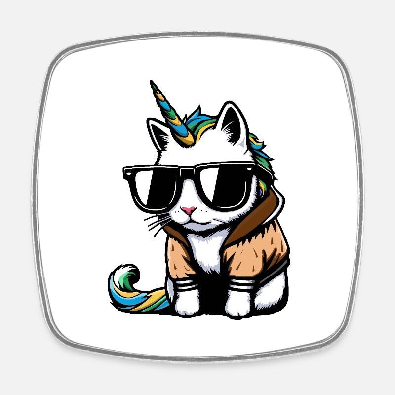 Chat-licorne - Magnet carré - blanc