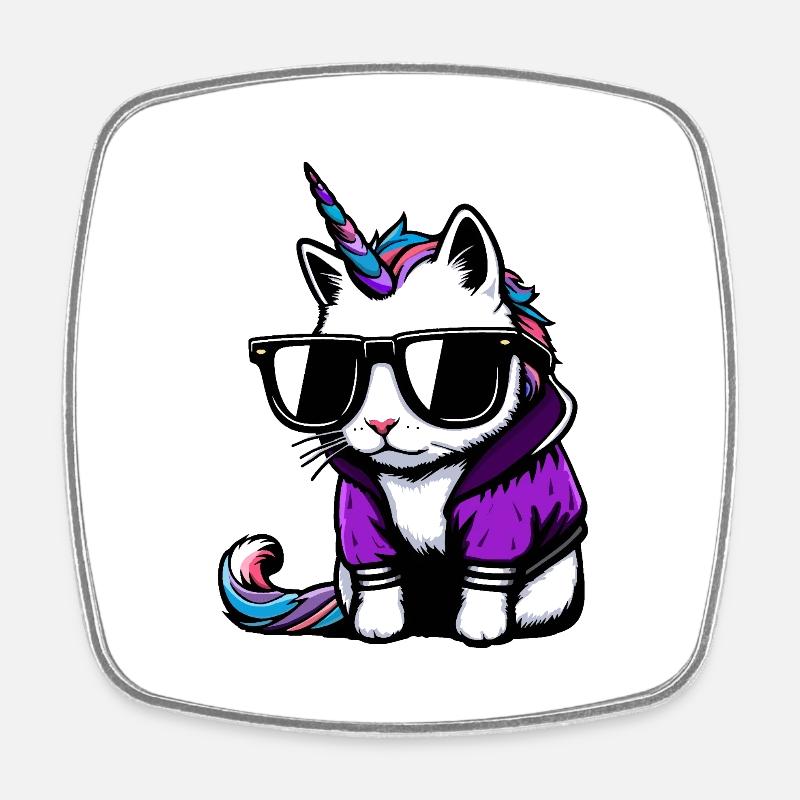 Chat-licorne - Magnet carré - blanc
