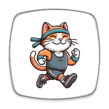 Cat Jogging Marathon Running Fun - Square fridge magnet - white - Front