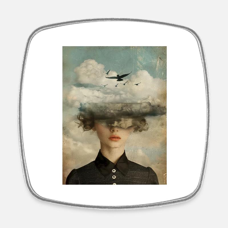 Poster Retro Surreal Face 3 - Square fridge magnet - white