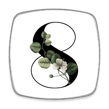 Numéro 8 floral vert -8e anniversaire floral - Magnet carré - blanc - Devant